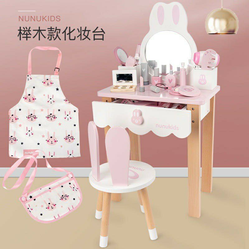 Nunukids  wooden makeup table - meja rias kayu anak - wooden dresser toys - mainan makeup dan salon