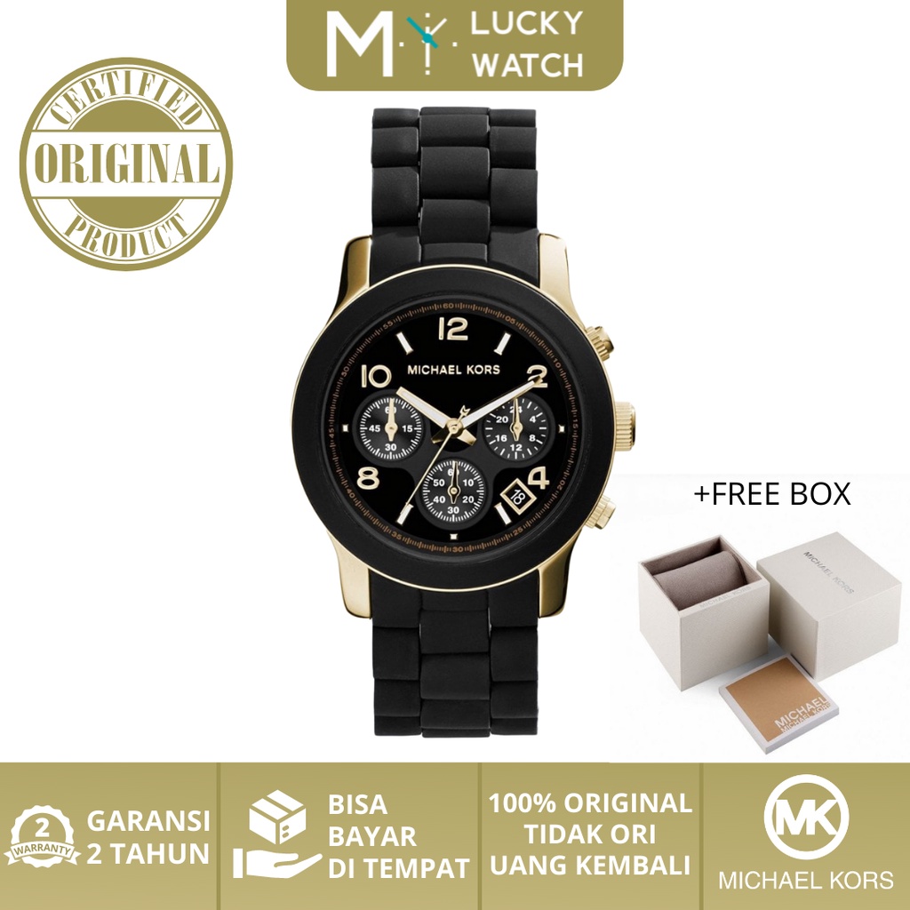 [ ORI - GARANSI ] MK 5195 JAM TANGAN PRIA JAM TANGAN WANITA RUNWAY MK5191 BLACK RUBBER STRAP