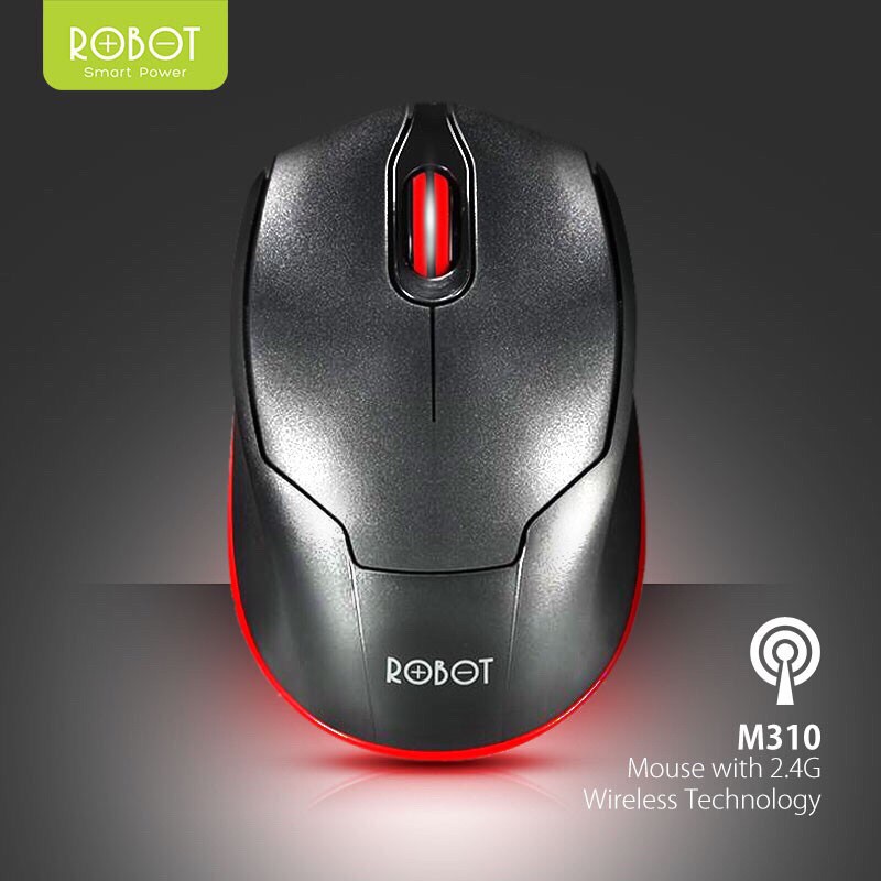 Mouse Wireless ROBOT M310 2.4GHz Silent Optical 1600DPI dengan Receiver USB untuk PC Laptop BLACK