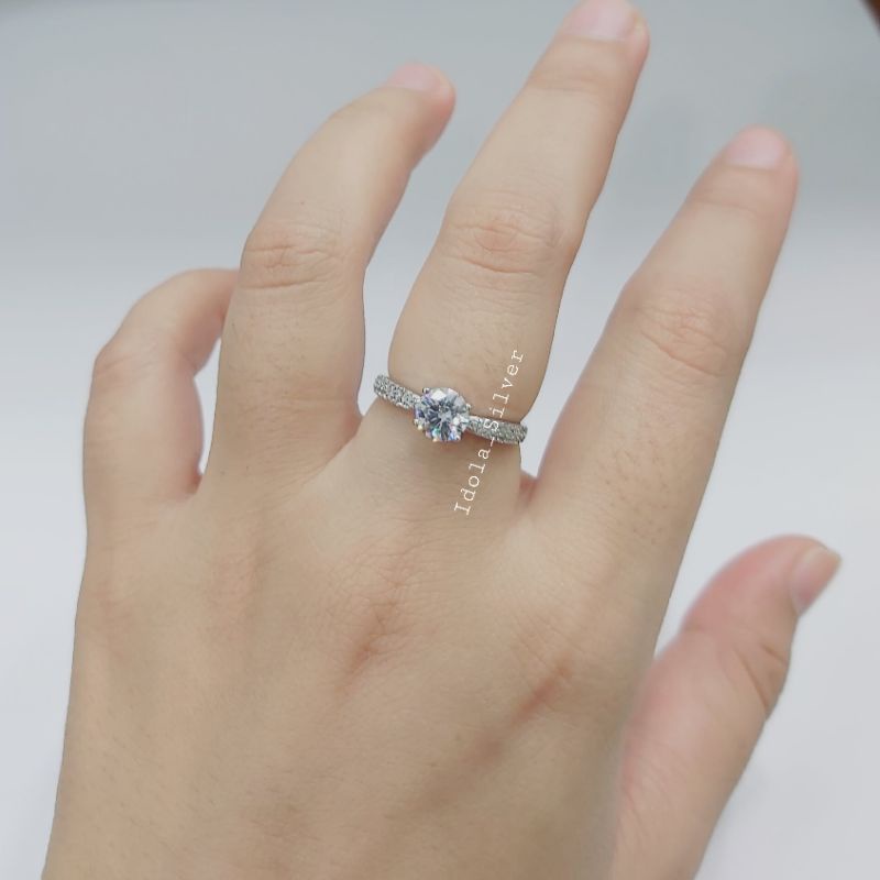 CINCIN PERAK ASLI SILVER WANITA 925 LAPIS EMAS PUTIH MODEL SOLITER PERMATA 1 - PERHIASAN PERAK WANITA ASLI