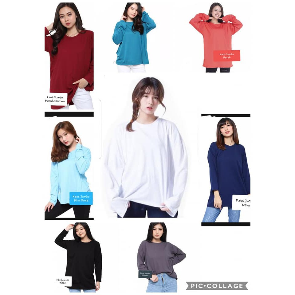 kaos Cewe lengan panjang Jumbo - O neck wanita jumbo - kaos jumbo - kaos ibu ibu lengan panjang - KA