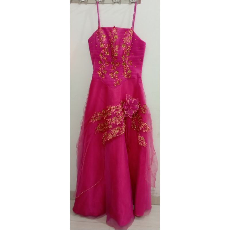Gaun dress pesta wanita gaun malam pink fanta preloved