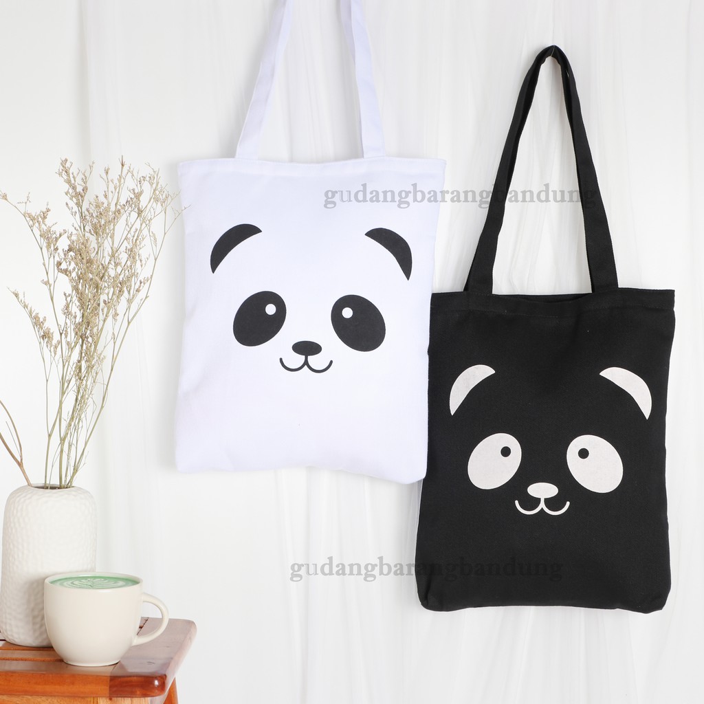 Tote Bag Kanvas Wanita dengan Resleting - Desain Aesthetic Motif Panda yang Lucu dan Menarik