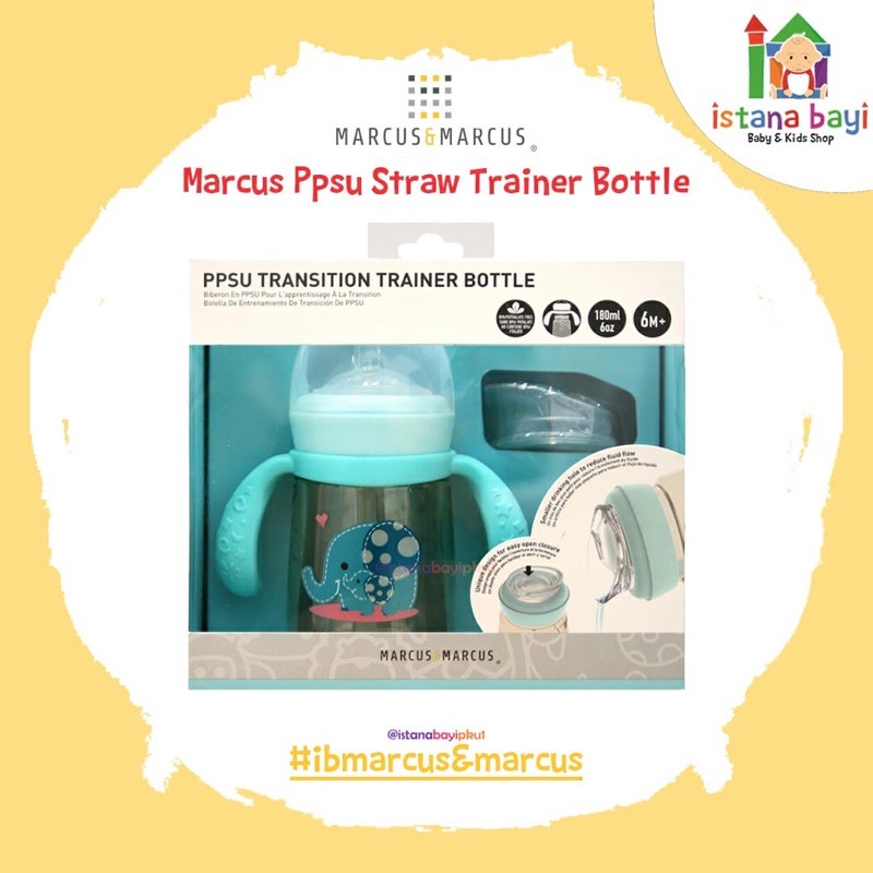 Marcus&amp;m and Marcus PPSU Transition Trainer Bottle with Soft Silicone Handle + Straw + Rim Spout Set