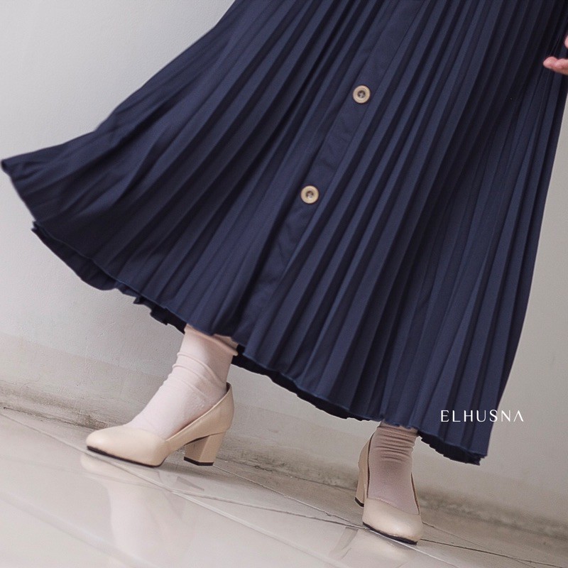 [𝐄𝐥𝐡𝐮𝐬𝐧𝐚] Kala Skirt Rok Wanita Plisket Terbaru Premium Polos Lebar Payung A Line