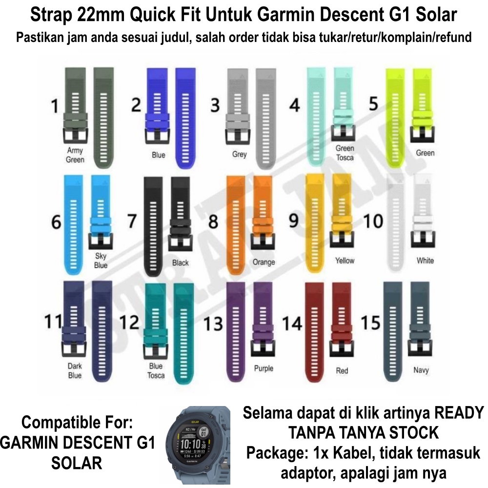 MF5 Strap Garmin Descent G1 Solar - Tali Jam Quick Fit 22mm Rubber Silikon