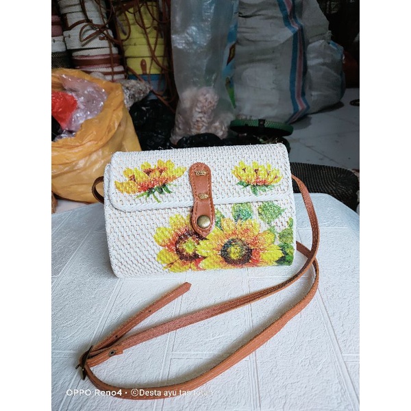 Tas rotan Bali / lombok  terbaru model dompet isi gambar / Deco , bunga2 , tas rotan persegi / kotak