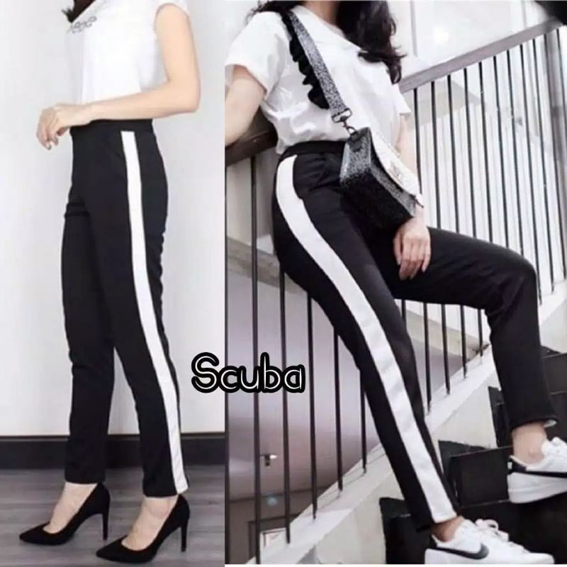 CELANA Stripe Pants Celana strepe wanita BAHAN SCUBA