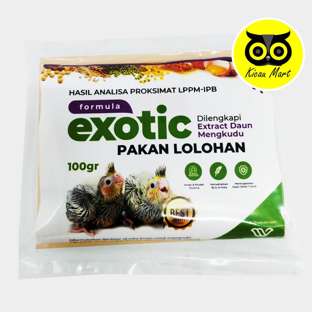 PAKAN MAKANAN BUBUR LOLOHAN FORMULA EXOTIC 100 GR BURUNG PIYIK BAYI ANAK LOVEBIRD KENARI MURAI F2KONSL