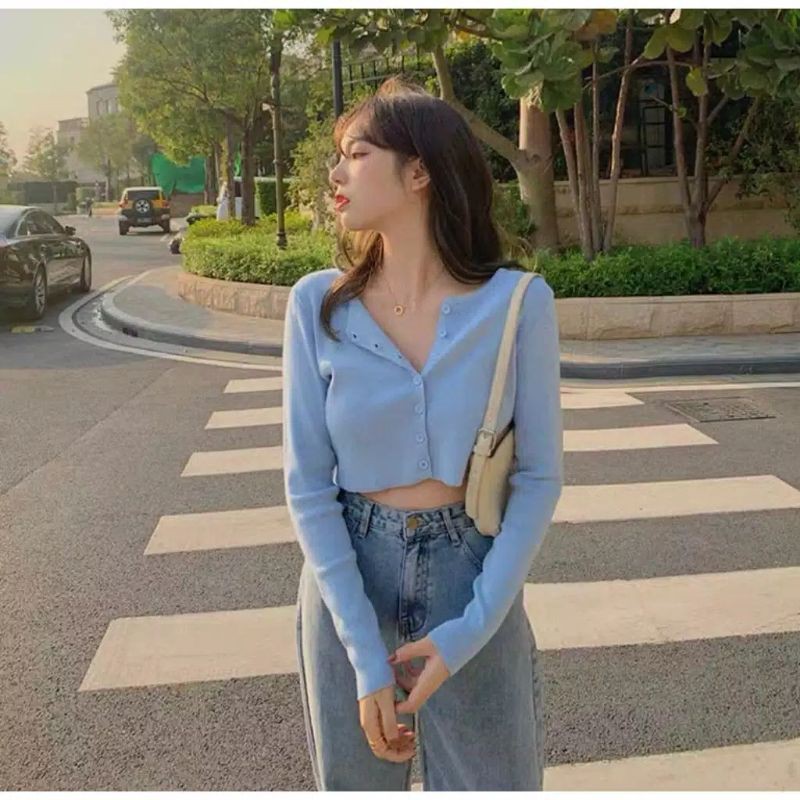Bailey Cardi Rajut | Crop Angel Crop TOP | Ada Harga Ada Kualitas-Abu silver