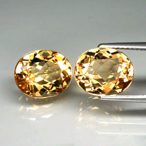 VVS Pair Oval 6.98ct tcw. 11x9x5.7mm Natural Unheated Golden Yellow Beryl Brazil BL109