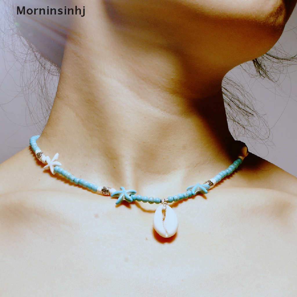 Mornin Kalung Choker Bohemia Wanita Desain Bintang Lautkerang Hias Manikmanik Turquoise