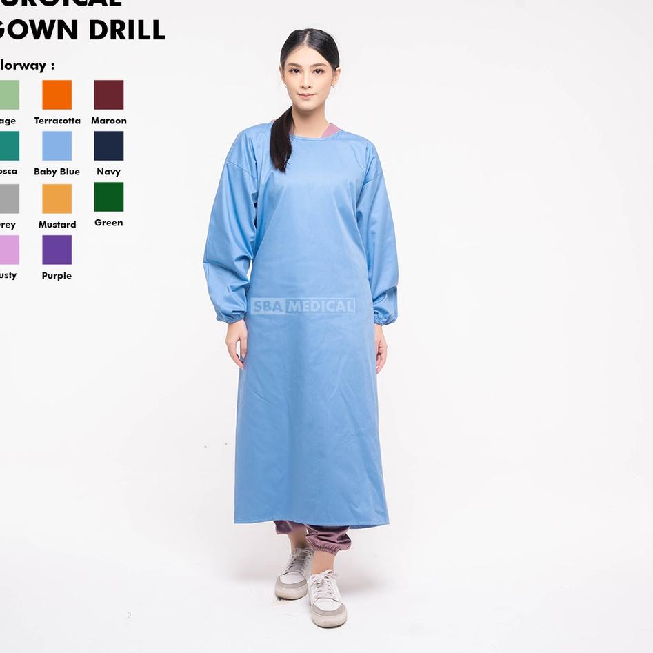 ㊖ [FREE POUCH] SURGICAL GOWN AMERICAN DRILL | BAJU OPERASI | GOWN APD | GOWN MEDIS - SBA MEDICAL ㅃ