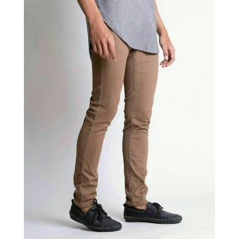 CELANA Pria SLIMFIT Panjang chino KERJA HARIAN HITAM MOCCA ABU GREY KREAM CREAM Sz 27 - 38