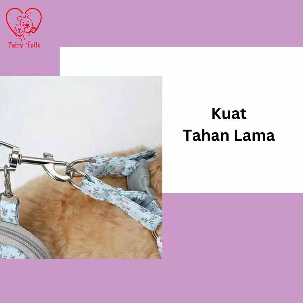 Tali Tuntun Tali Kekang dengan Tas Ransel Harness Untuk Anabul Kucing dan Anjing Travel Outdoor | Pet Cat Dog Leash with Backpack