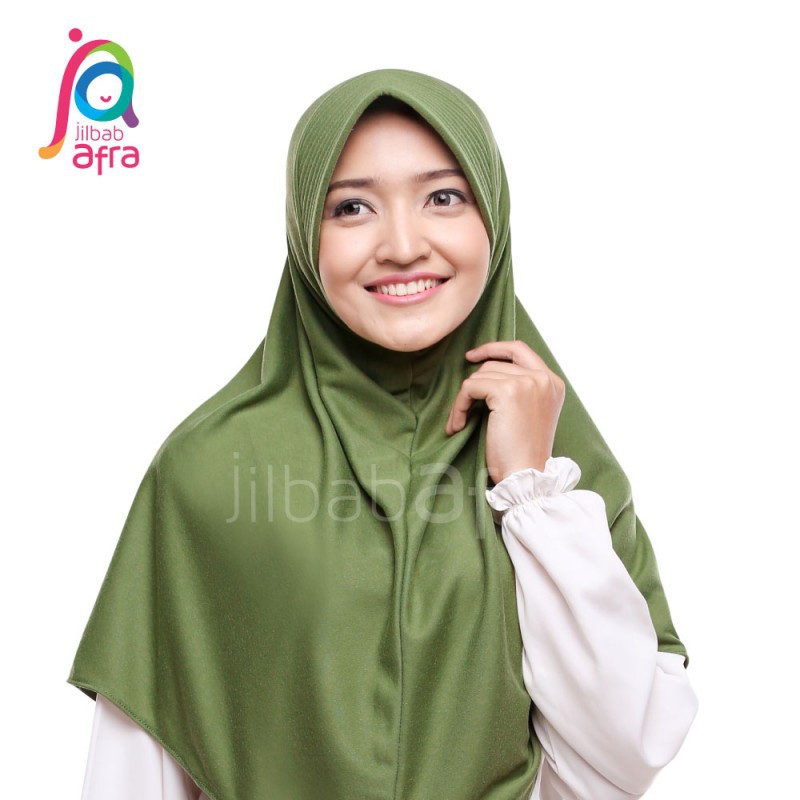 Hijab Jilbab Bergo Pet - Jilbab Afra Beria - Warna Hijau Army - Adem Lembut