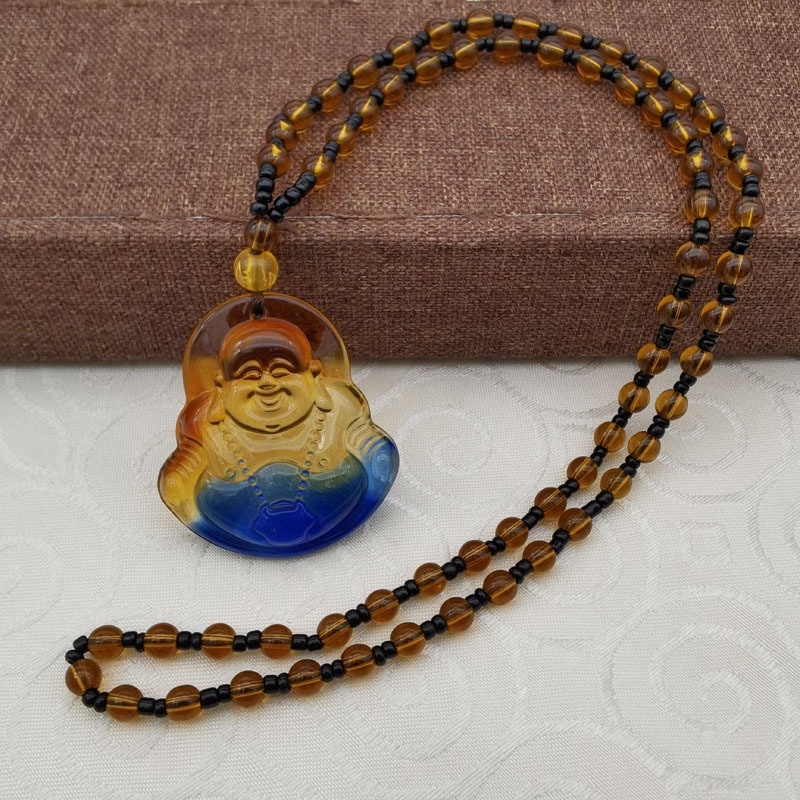 Kalung Buddha Guanyin Giok Imitasi Hadiah Acara Warung Meeting Maitreya Buddha Necklace