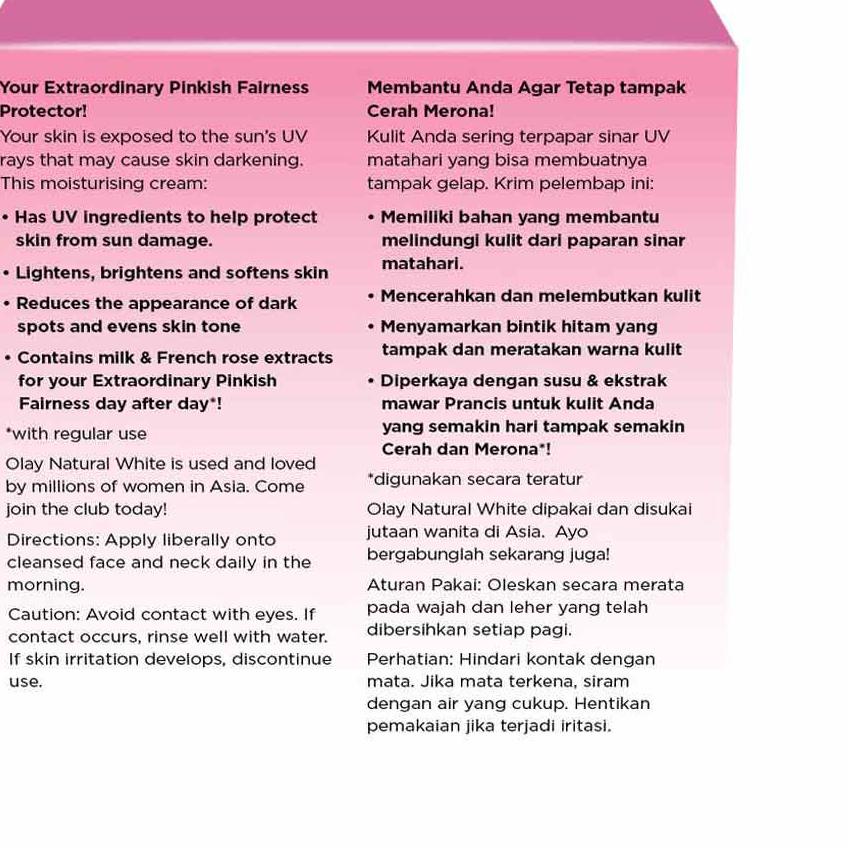➳ Olay Krim Pelembab Pencerah Wajah Natural White Pinkish UV Protection Brightening Skincare 50g ➾