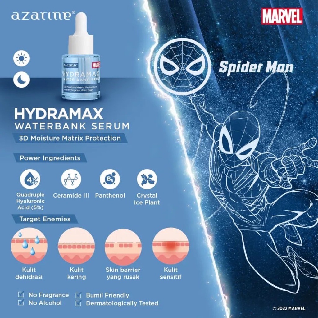 AZARINE Superhero Serum Skin Barrier &amp; Hydration Series Indonesia / Daily Defender Multivitamin Hydramax Water Bank Calming Skinpair 20ml / Pelembab Wajah / Skincare Face Care Facial Wash Toner Essence Mist Day Eye Cream Sunscreen Mask Moisturizer / Paket