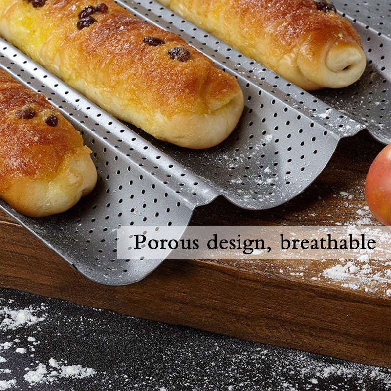 ★4 Slots 3 Warna★Loyang Roti Perancis Baguette Non-Stick French Bread Baking Tray 38.5*33.5cm