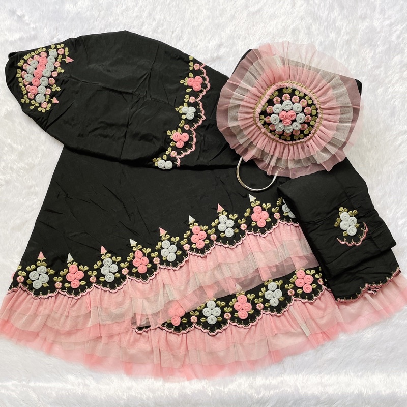 MUKENA BORDIR TILE PREMIUM PUTUSAN cantik JUMBO DEWASA HITAM