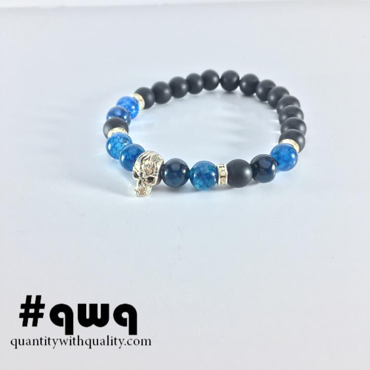 Gelang Batu Cowok Cewek (blue agate and blackstone) - SKULL