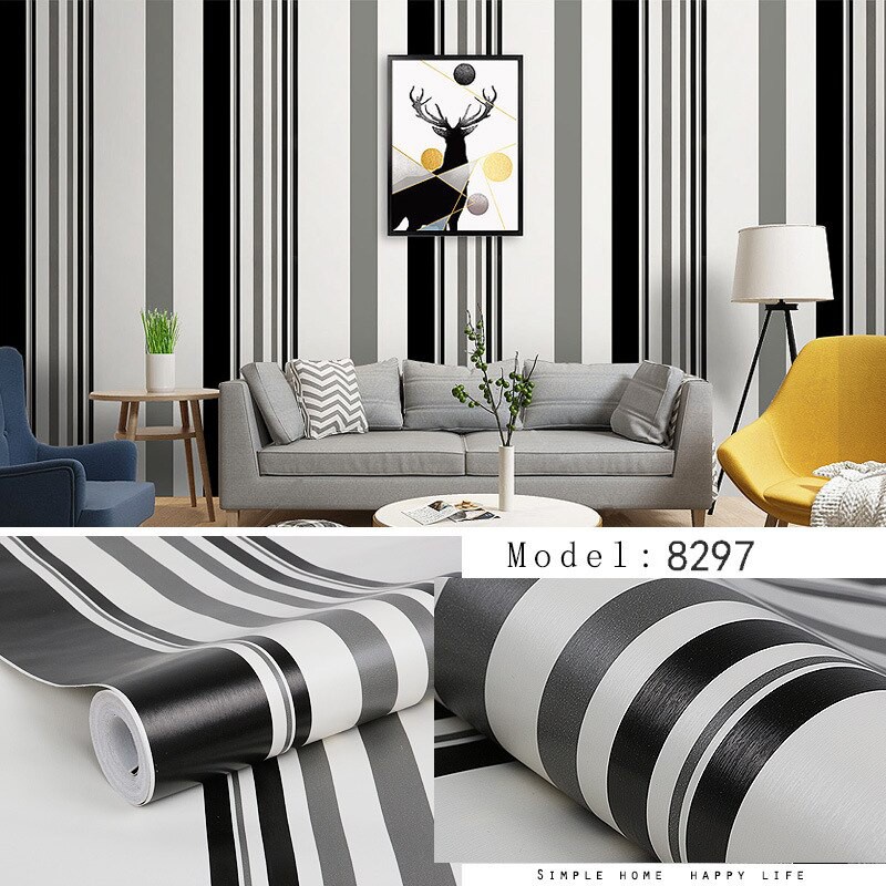 Wallpaper Dinding Motif Dan Karakter Wallsticker Ruangan Sticker Dinding Premium PVC Tebal High Quality Motif Salur Hitam CY1060