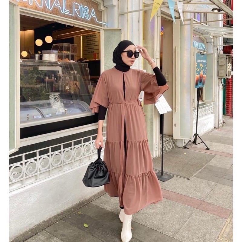 𝐊𝐈𝐑𝐀𝐍𝐈 Zada Long Cardy Outer Wanita Ceruty Babydol Polos Jumbo Cardigan Tali