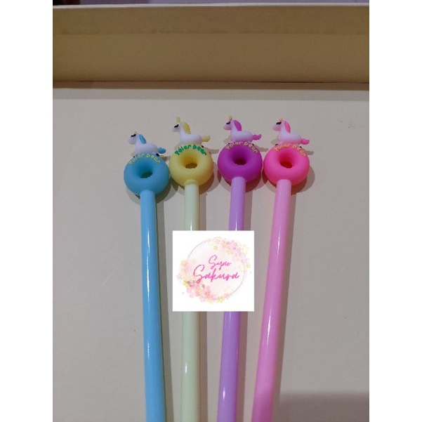 

bolpen pen lucu tinta gel motif karakter donat donut unicorn