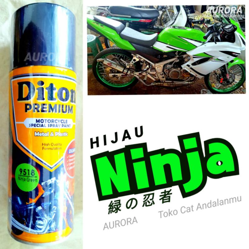 Pilok Pilox DITON Premium 9518 Ninja Green Hijau Ninja Mengkilap Hijau Cerah Solid Cat Aerosol Mobil