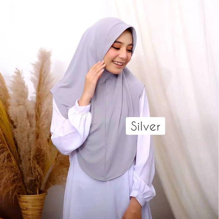 Jilbab Khimar Pinguin Jersey - Bergo Instan Simpel - Kerudung Hijab Terbaru-silver