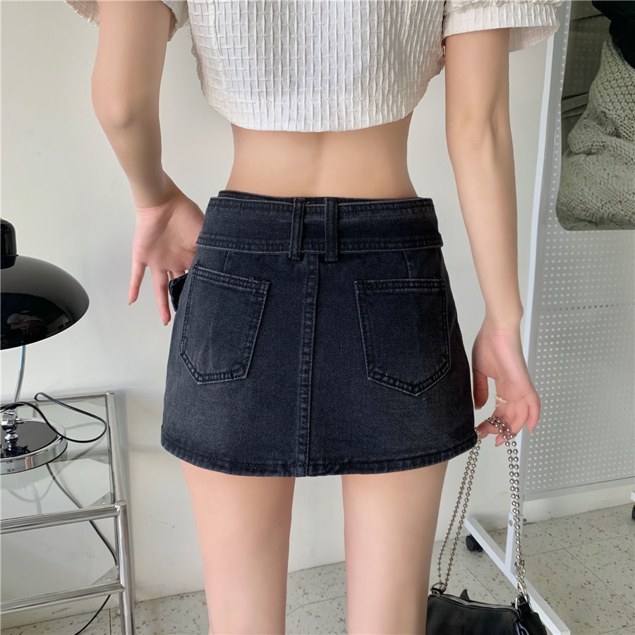 #Sisjuly# LemakmmPlus Ukuran Rasa Desain Denim Rok Legging2022Musim Semi Baru Wanita Hip Rok Hitam Half-Length