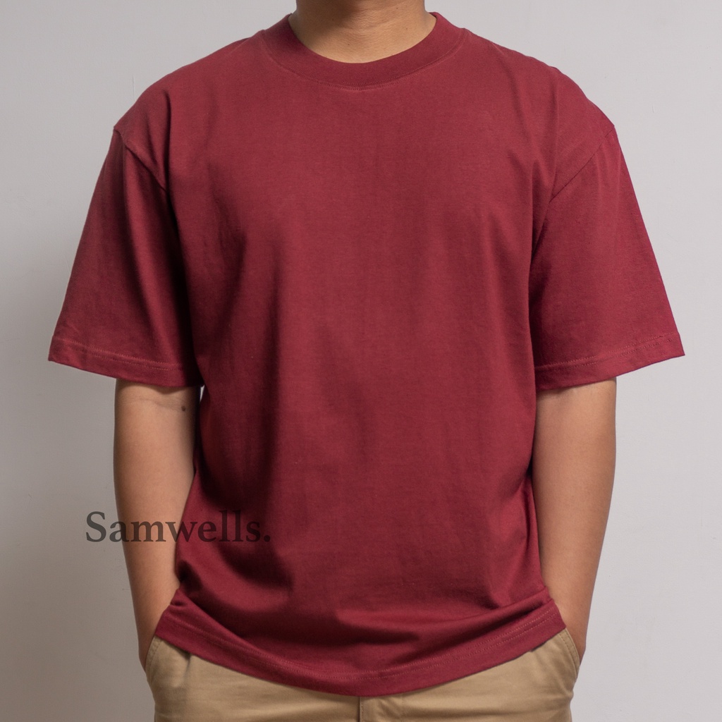 KAOS OVERSIZE / KAOS POLOS OVERSIZE / T-SHIRT POLOS OVERSIZE / OVERSIZED PREMIUM BURGUNDY - MERAH