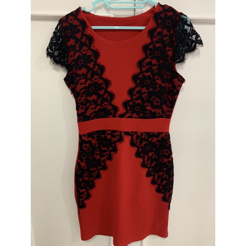 Dress Wanita Brokat Sexy Red Bodycon