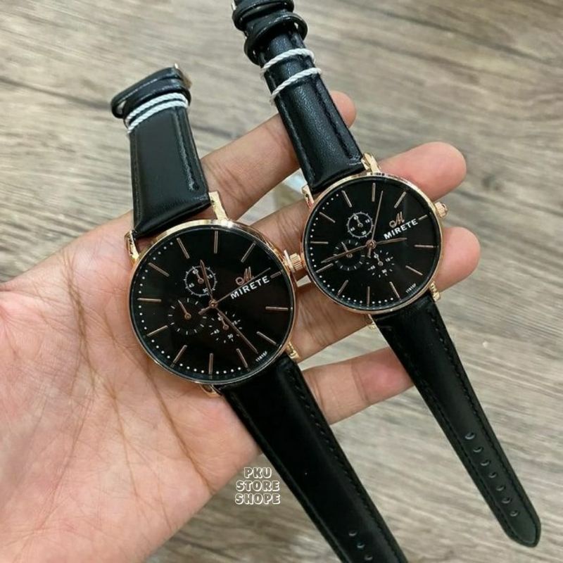 JAM TANGAN COUPLE MIRETE TALI KULIT ORIGINAL PREMIUM TAHAN AIR PRIA DAN WANITA//JAM TANGAN COUPLE PRIA WANITA TERMURAH MODEL ANALOG TERLARIS DAN VIRAL FREE BATRAI CADANGAN