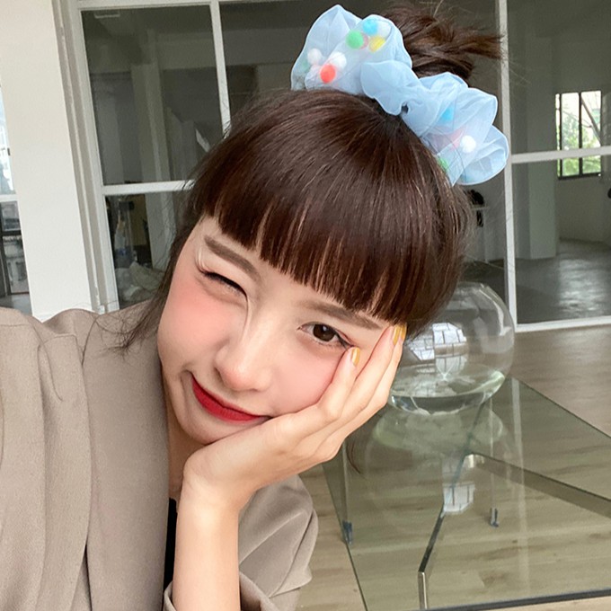 OVERFLOWS.ID ✿ Scrunchie Ikat Rambut Cepol Korea Lucu Model Pom Pom Kekinian