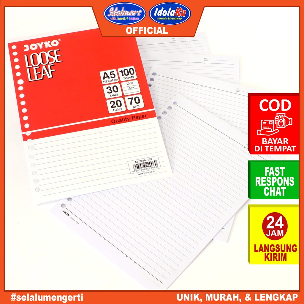 IDOLMART Loose Leaf Joyko A5 100 lembar / Isi Refill Kertas File Surabaya