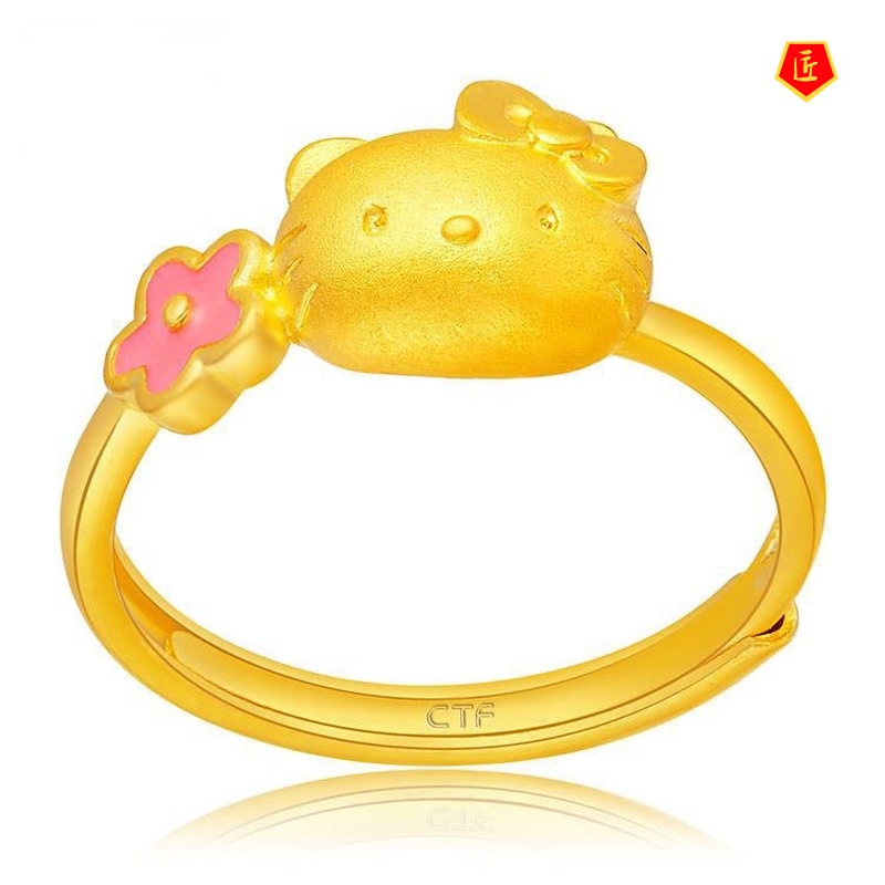 [Ready Stock]3D Golden Comic Cat Ring Fashion Personality