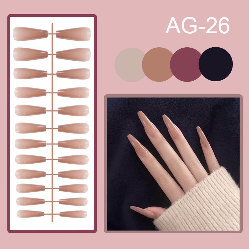 24pcs / Set Kuku Palsu Panjang Bentuk Trapesium Bahan Akrilik Warna Solid Untuk Nail Art