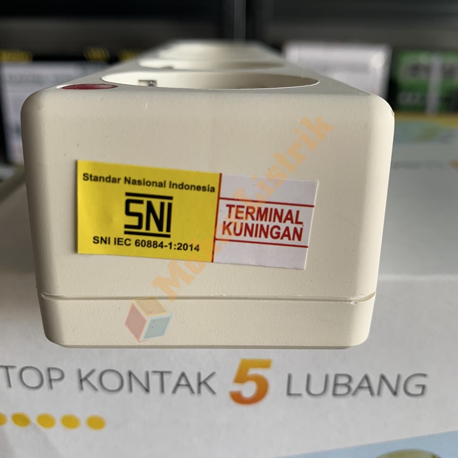 Stop Kontak 1/2/3/4/5 Lubang Merk Bright G Kuningan SNI Tanpa Kabel