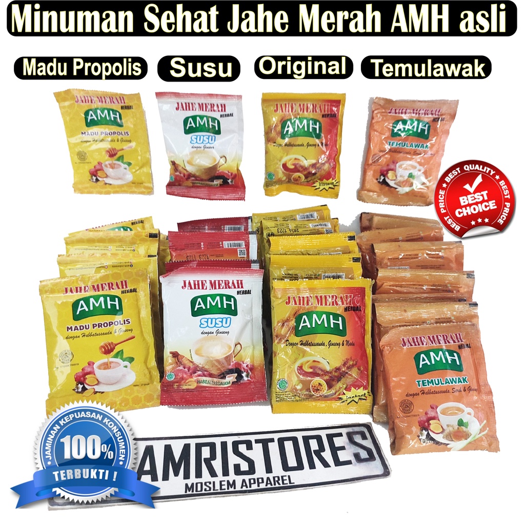 

minuman kesehatan jahe merah AMH tersedia banyak varian rasa jahe susu jahe temulawak jahe madu propolis sehat dan menyegarkan