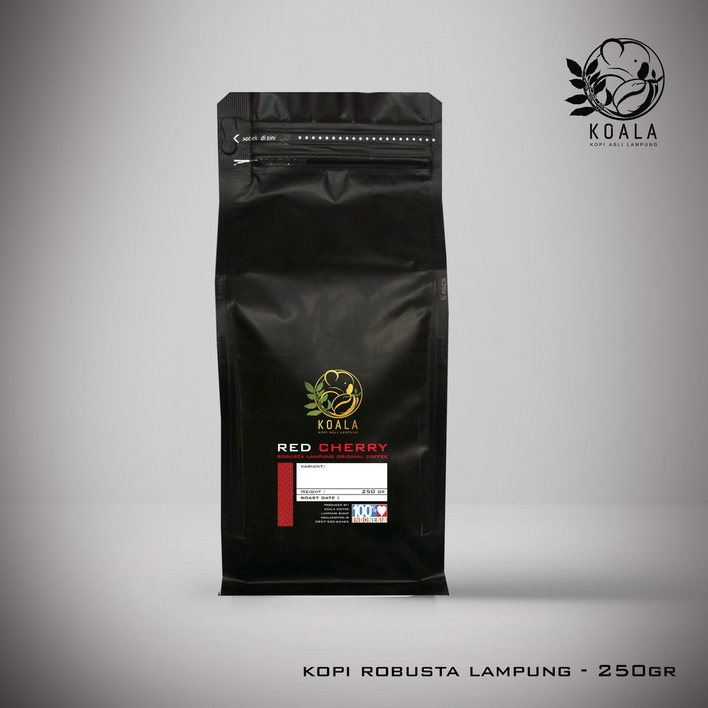 

Kopi robusta lampung RED CHERRY (Honey process) KOALA COFFEE 250 GRAM (BIJI ATAU BUBUK)