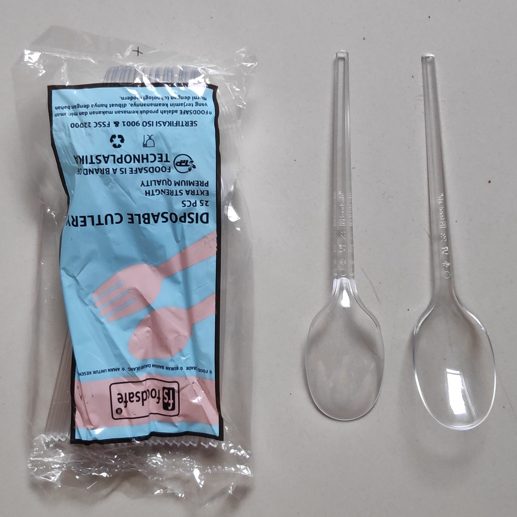 Sendok Plastik bening (isi 25pcs) - sendok plastik - sendok makan transparan