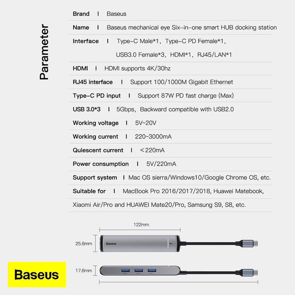 BASEUS Mechanical Eye Six in one Smart HUB Docking Station USB Type