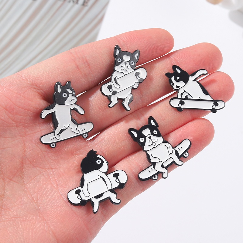 Animal Cartoon Dog Enamel Lapel Pins Dog Skateboard Badge Brooches Jewelry for Backpack Girls Women Clothes