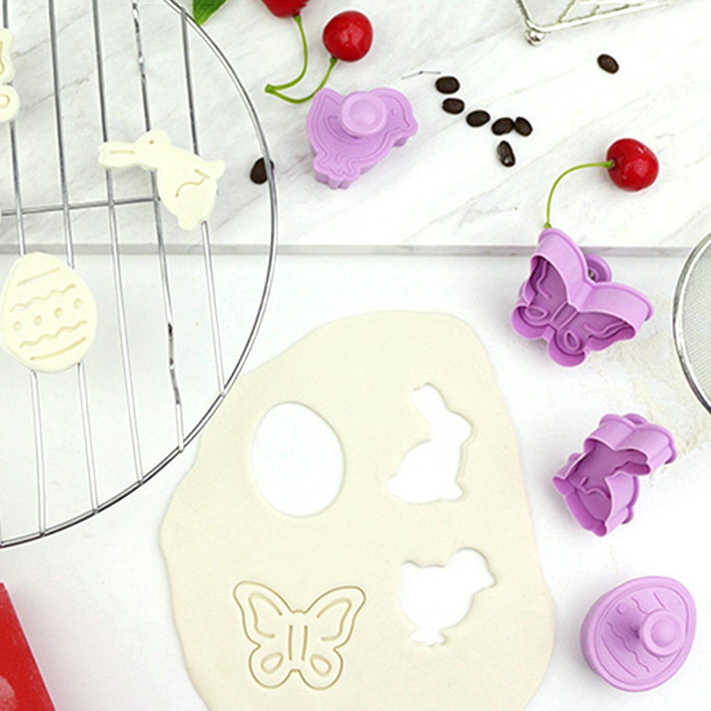 REBUY 4pcs/Set Press Stamp Dough Baking Tools Cookie Cutter Fondant Kitchen Animal Pastry Plastic Cartoon Biscuit Mold