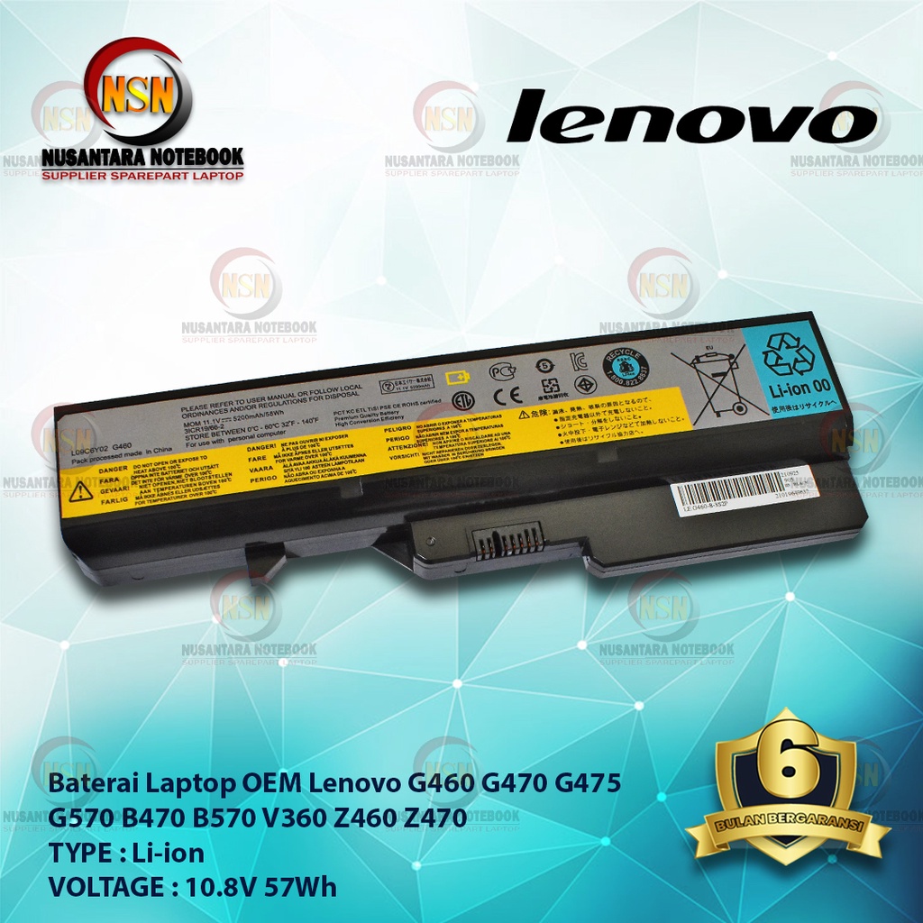 Baterai Lenovo OEM G460 G470 G475 G570 B470 B570 V360 Z460 Z470