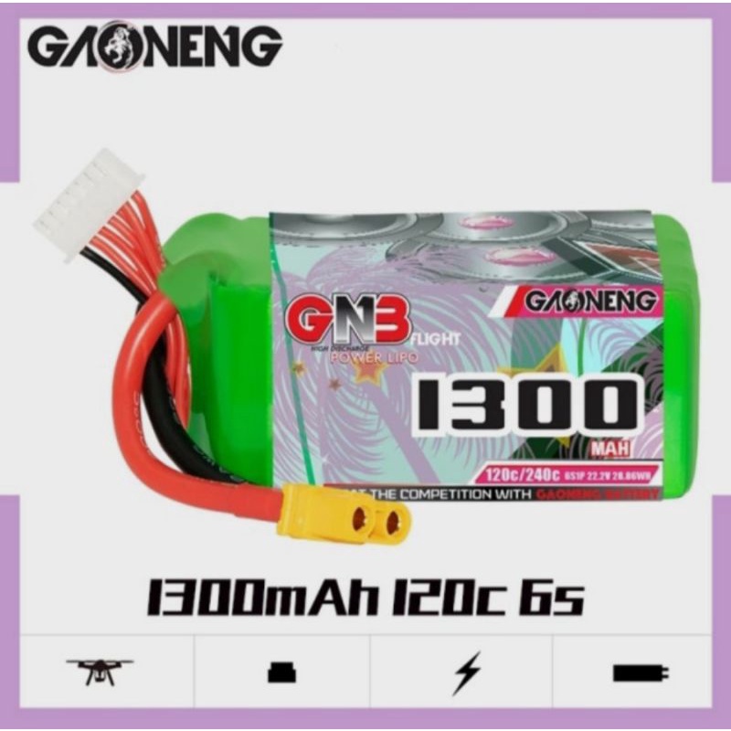 Gaoneng GNB Lipo 6S 1300mah 120c 22.2v XT60 Drone FPV Battery RC Car