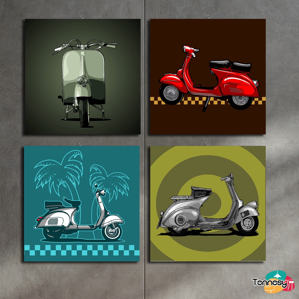 TENNESY HIASAN DINDING VESPA SCOOTER RETRO 20x20CM WALL DECOR PAJANGAN KAYU POSTER DEKORASI DINDING KAMAR TIDUR RUMAH VESPA SCOOTER MOTOR