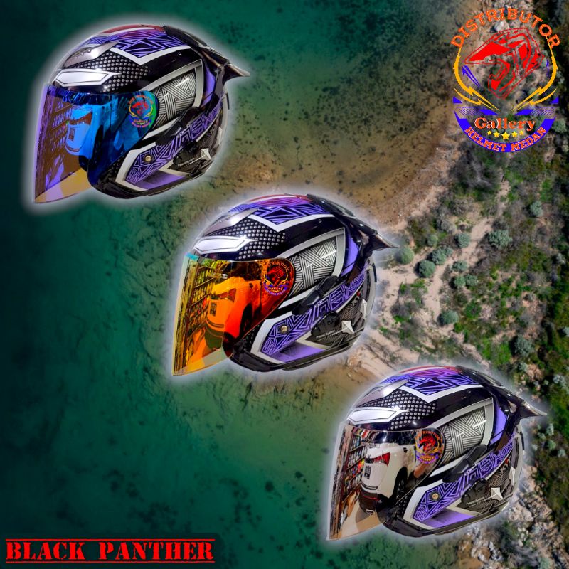 PAKET GANTENG HELM KYT GALAXY SLIDE MOTIF BLACK PANTHER SNI-DOT